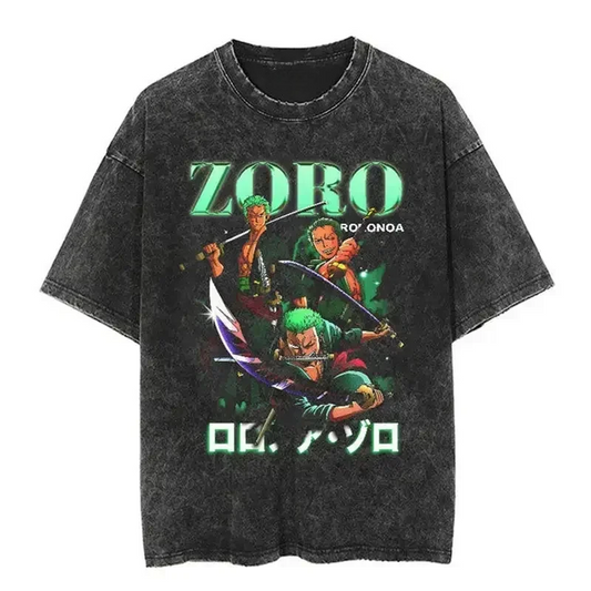 Vintage Oversize One Piece “Roronoa Zoro” T-Shirt im Washed-Look