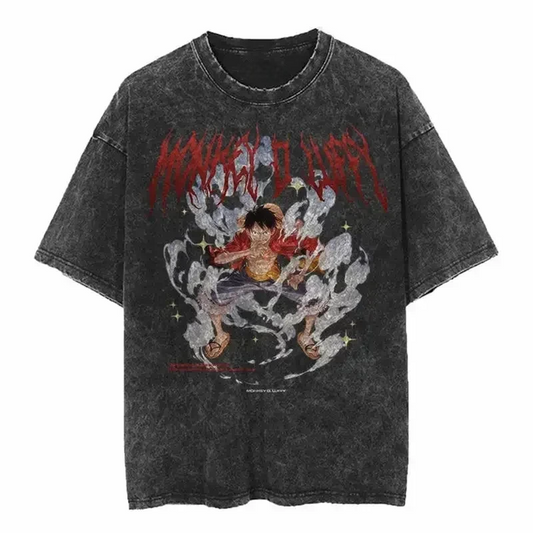 Vintage Oversize One Piece “Monkey D. Luffy” T-Shirt im Washed-Look