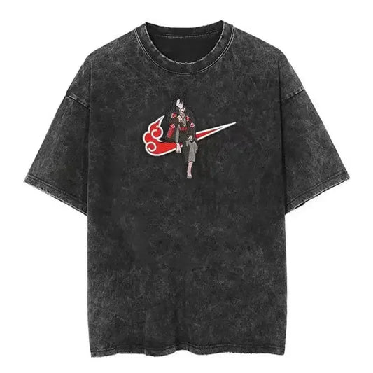 Vintage Oversize Naruto “Itachi Akatsuki” T-Shirt im Washed-Look