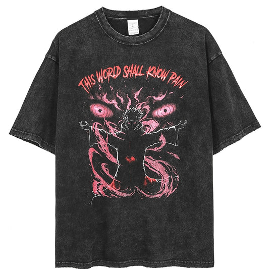 Vintage Oversize Naruto "This World Shall Know Pain" T-Shirt im Washed-Look